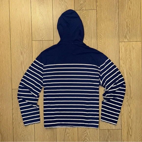 Polo Ralph Lauren Men's XXL Navy Blue & White Striped Hooded Lightweight Jersey - Picture 6 of 8